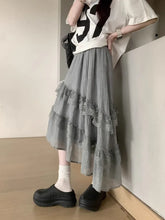 BXOXO Sweet Skirts Women Lace Patchwork Irregular Summer Fashion 2025 Solid Elegant Stretch High Waist Loose Long Skirt